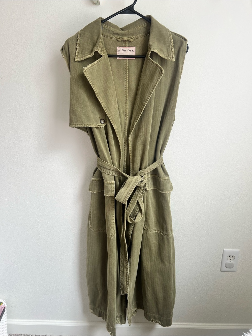 We The Free Olive Utility Sleeveless Trench Vest Coat